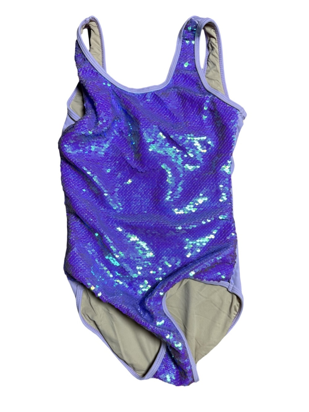 NWT Girls' Iridescent Purple Sequin One-Piece Swimsuit (Size 14, runs small)